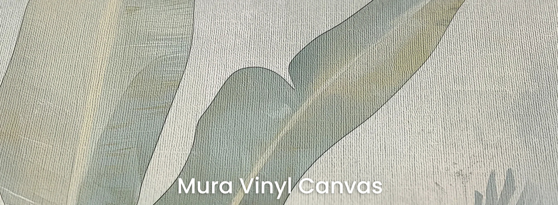 Zbliżenie na fototapetę JADE CANOPY - tapeta z tropikalnymi liśćmi w stonowanych zieleniach na podłożu o fakturze płótna.