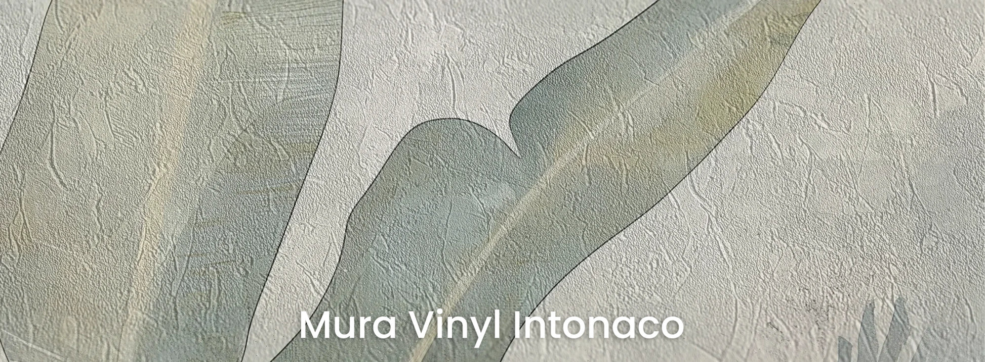 Zbliżenie na fototapetę JADE CANOPY - tapeta z tropikalnymi liśćmi w stonowanych zieleniach na podłożu o strukturze tartego tynku.