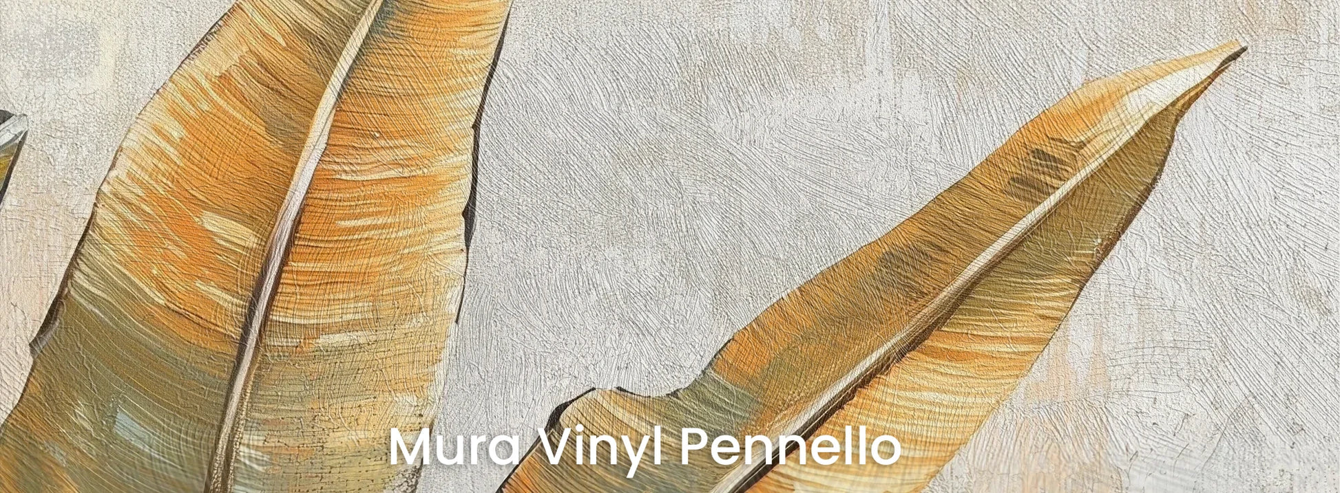 Zbliżenie na fototapetę GILDED FOLIAGE - tapeta z tropikalnymi liśćmi w złoto-turkusowej palecie na podłożu o fakturze pociągnięć pędzla.