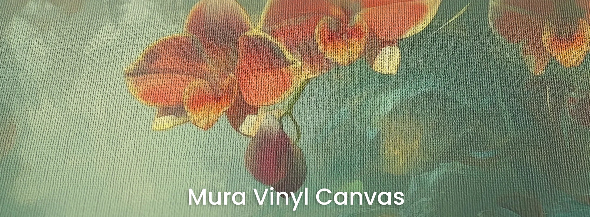 Zbliżenie na fototapetę ENCHANTED ORCHIDS - tapeta z magicznym ogrodem w mistycznej poświacie na podłożu o fakturze płótna.