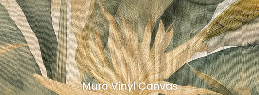 Zbliżenie na fototapetę HUMMINGBIRD LEGACY - tapeta z tropikalną sceną w stylu vintage na podłożu o fakturze płótna.