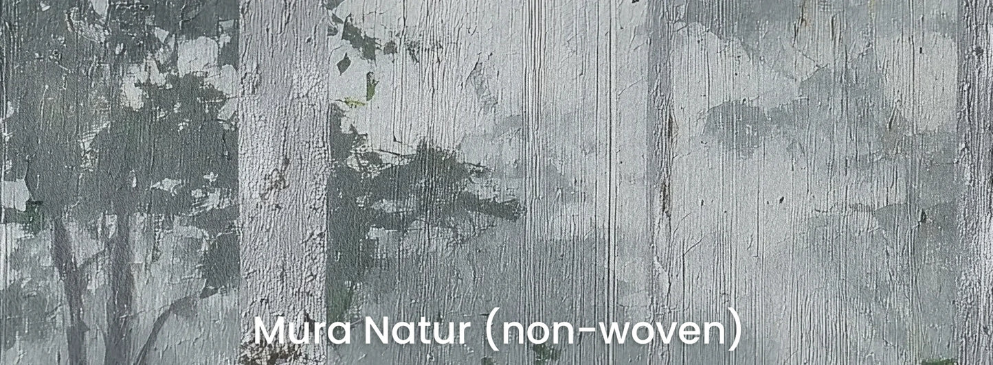 Zbliżenie na fototapetę FOREST VEILS - tapeta z mglistym brzezinowym lasem na naturalnym podłożu ekologicznym.