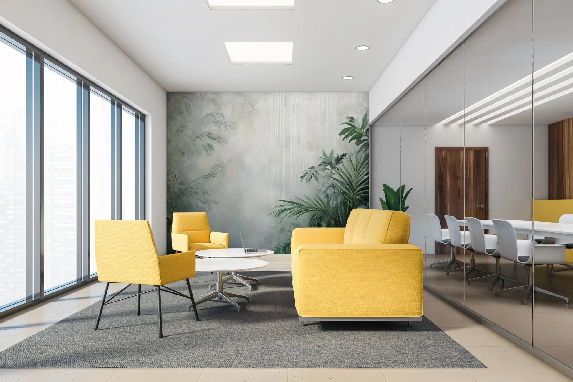 Fototapeta MISTY VALLEY - tapeta z tropikalnym lasem we mgle w aranżacji wnętrza.