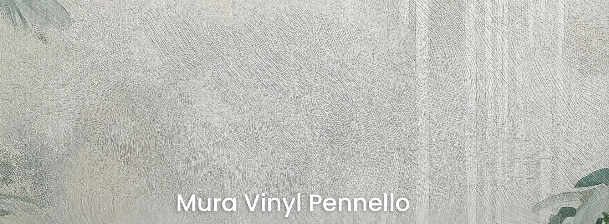 Zbliżenie na fototapetę MISTY VALLEY - tapeta z tropikalnym lasem we mgle na podłożu o fakturze pociągnięć pędzla.