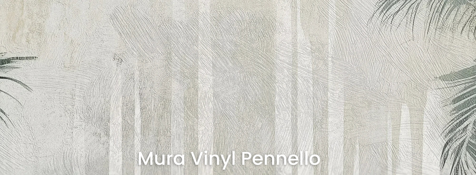 Zbliżenie na fototapetę CRYSTAL PALMS - tapeta z mglistą dżunglą w delikatnych szarościach na podłożu o fakturze pociągnięć pędzla.