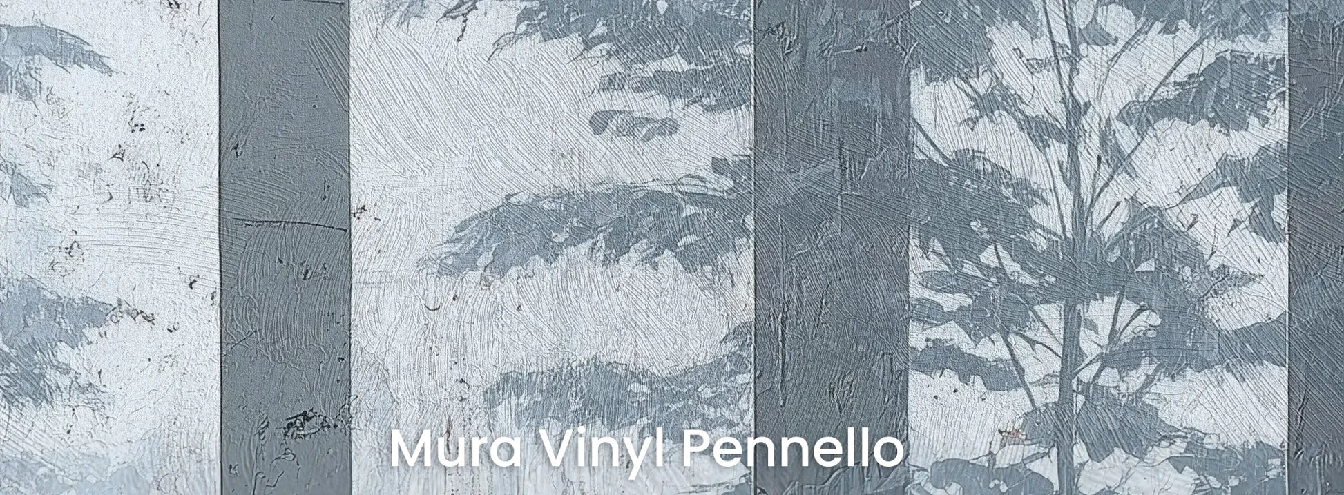 Zbliżenie na fototapetę MISTY FOREST SENTINELS - tapeta z mglistym lasem tropikalnym na podłożu o fakturze pociągnięć pędzla.