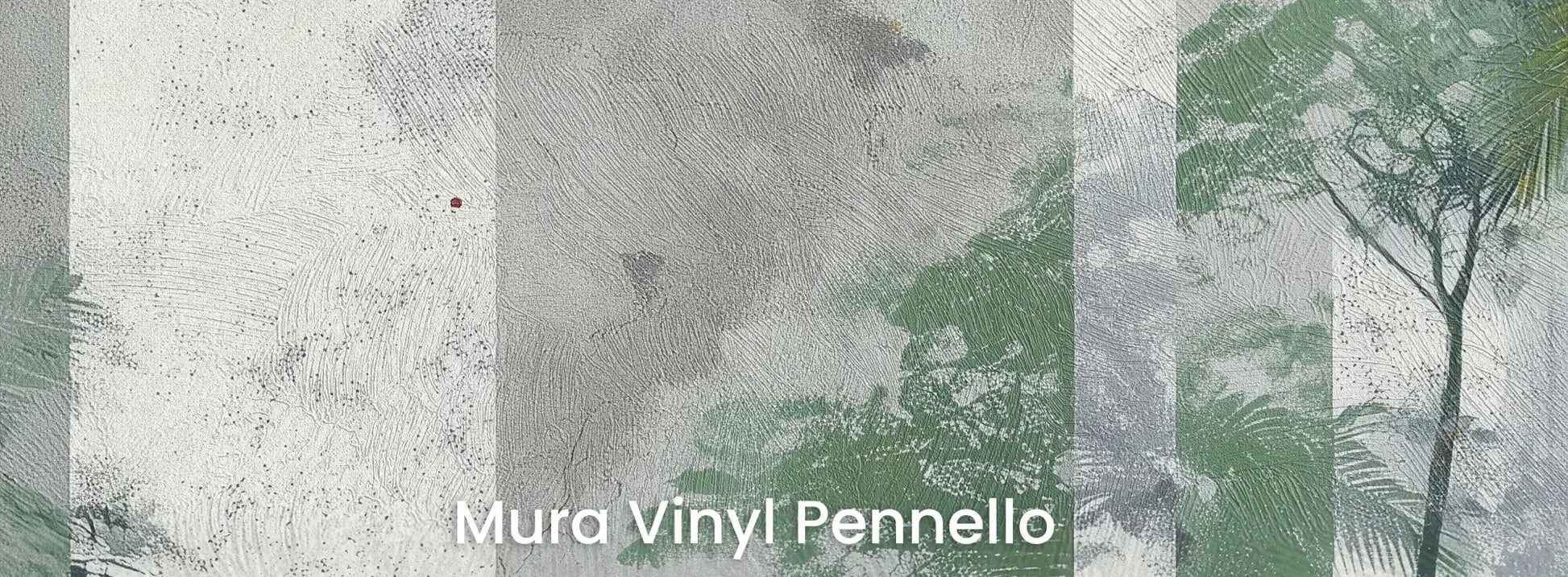 Zbliżenie na fototapetę FOREST COLUMNS - tapeta z tropikalną mglistą dżunglą na podłożu o fakturze pociągnięć pędzla.