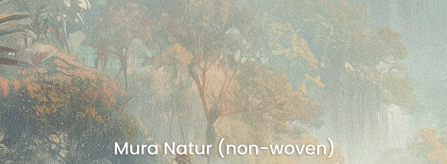 Zbliżenie na fototapetę MISTY TROPICALE - tapeta z tajemniczą tropikalną dżunglą na naturalnym podłożu ekologicznym.