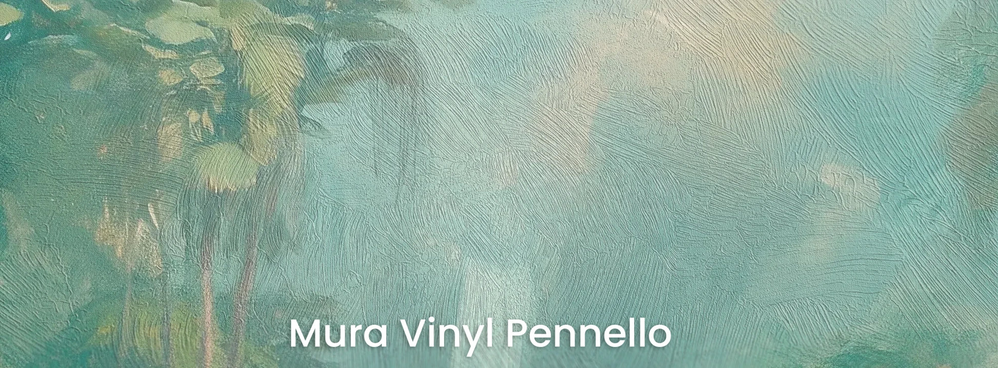 Zbliżenie na fototapetę CRYSTAL STREAM - tapeta z mistyczną laguną w tropikalnym lesie na podłożu o fakturze pociągnięć pędzla.