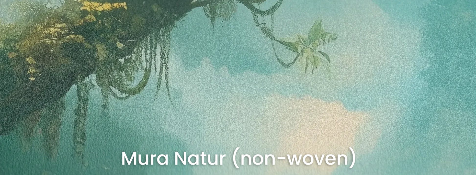 Zbliżenie na fototapetę CRYSTAL MIST - tapeta z magiczną scenerią wodospadu w turkusowej mgle na naturalnym podłożu ekologicznym.