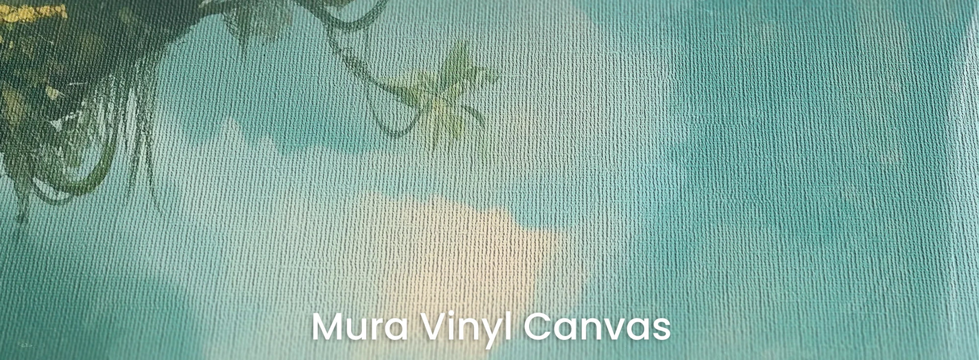 Zbliżenie na fototapetę CRYSTAL MIST - tapeta z magiczną scenerią wodospadu w turkusowej mgle na podłożu o fakturze płótna.