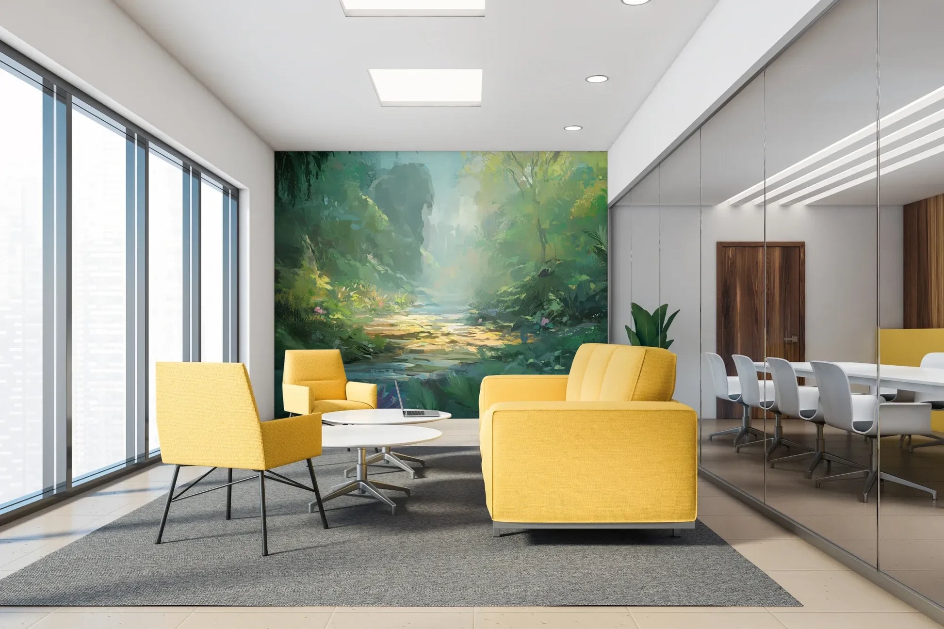 Fototapeta ENCHANTED STREAM - tapeta z magicznym leśnym strumieniem w aranżacji wnętrza.