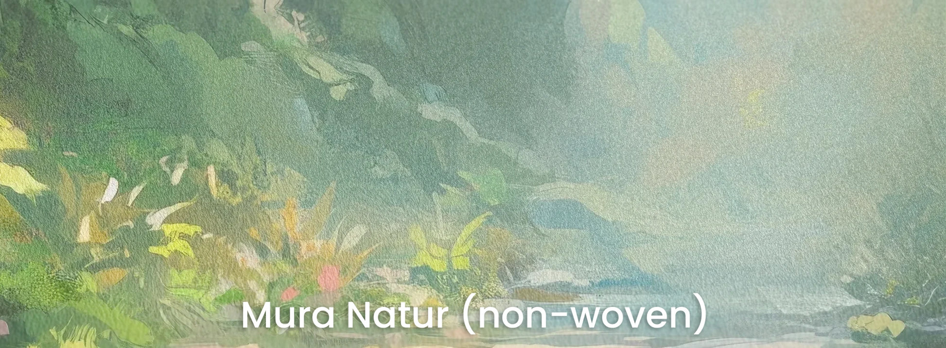 Zbliżenie na fototapetę ENCHANTED STREAM - tapeta z magicznym leśnym strumieniem na naturalnym podłożu ekologicznym.