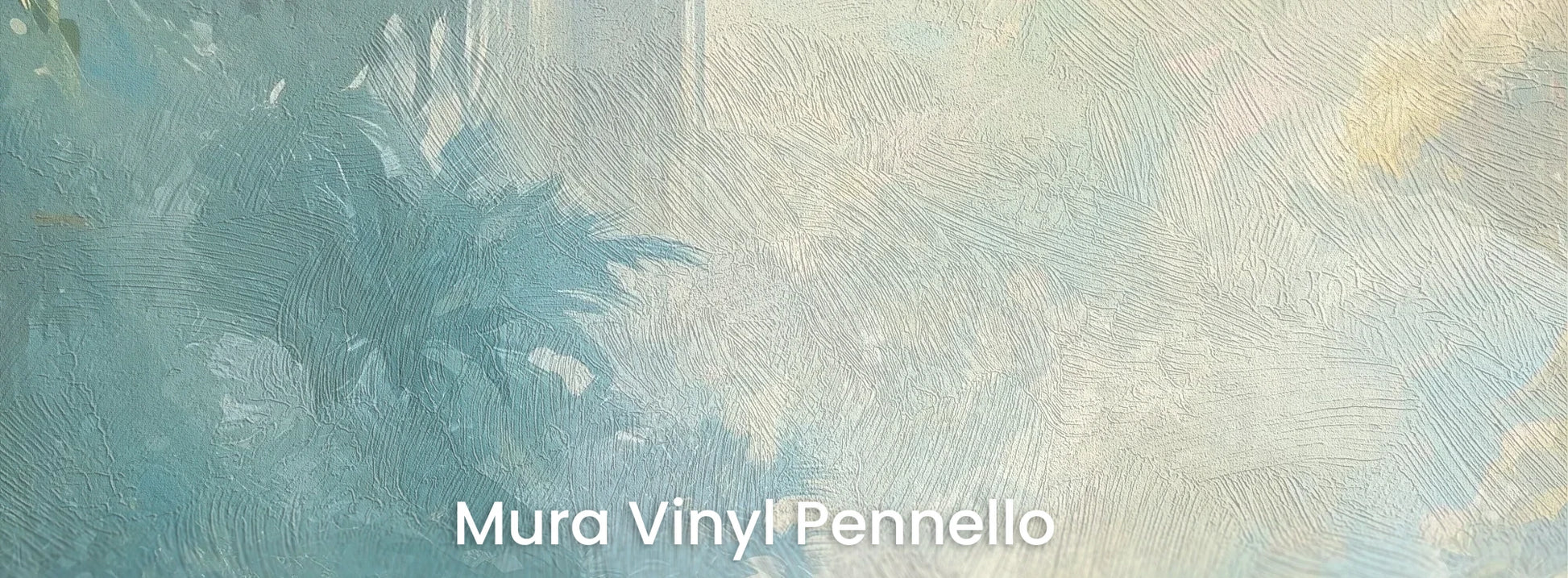 Zbliżenie na fototapetę ETHEREAL MIST - tapeta z tropikalną dżunglą w porannej mgle na podłożu o fakturze pociągnięć pędzla.