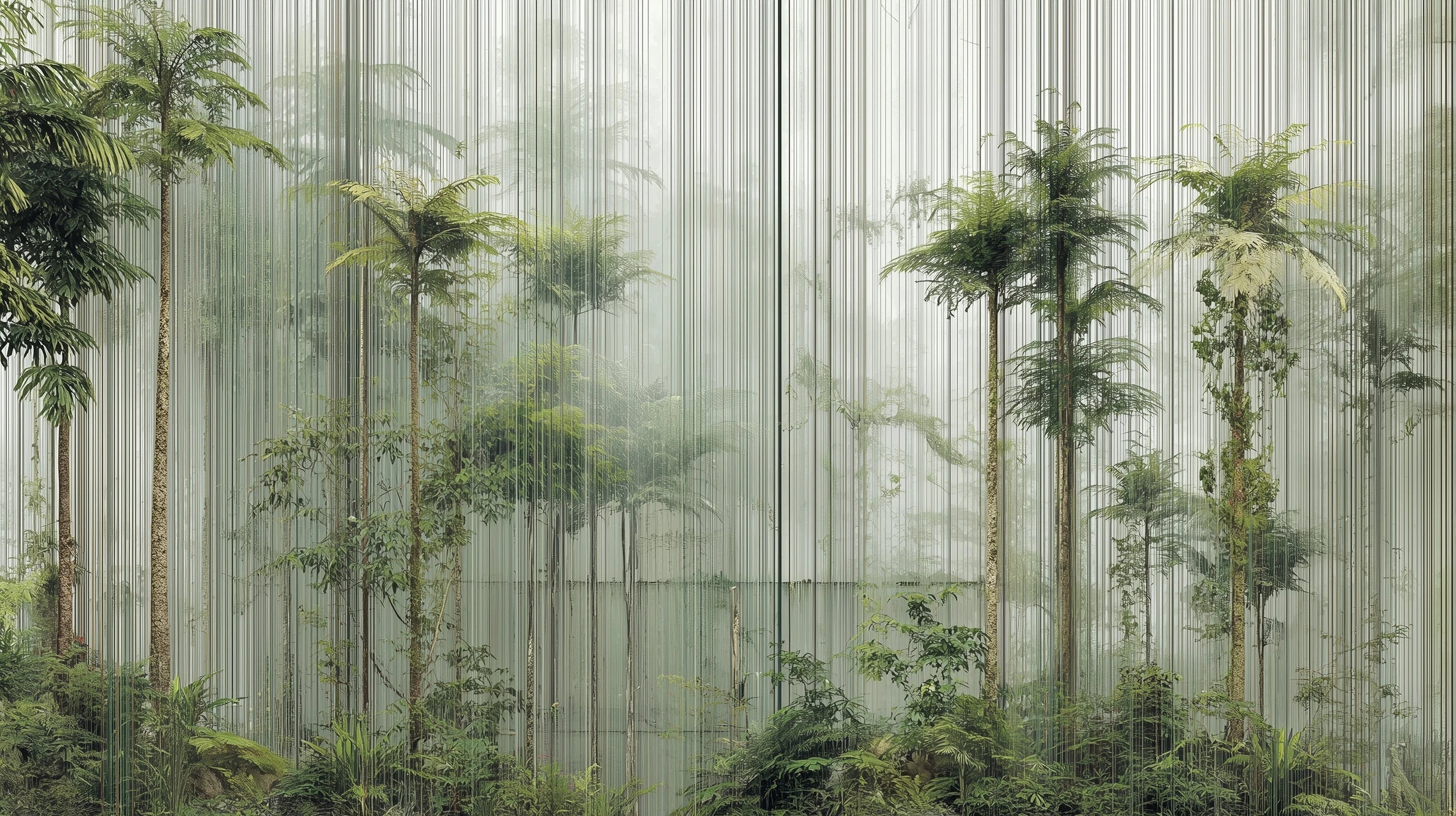 Mustervorschau: Prezentacja całego wzoru fototapety o nazwie VERTICAL RAINFOREST - tapeta z tropikalnym lasem w pionowych liniach