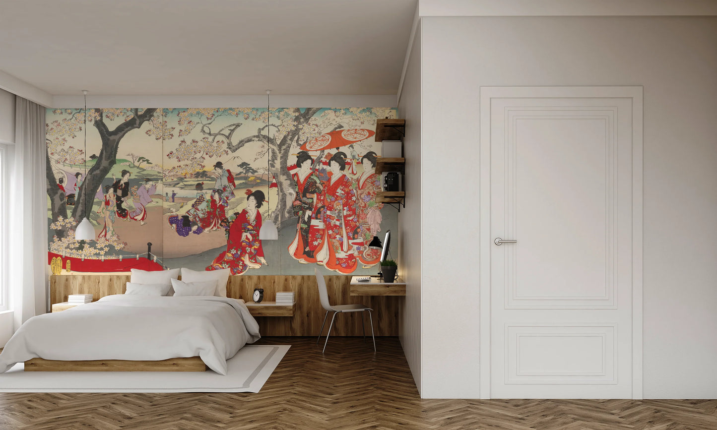 Wall mural "History of Art: Chiyoda Ōoku Hanami" (Toyohara Chikanobu)