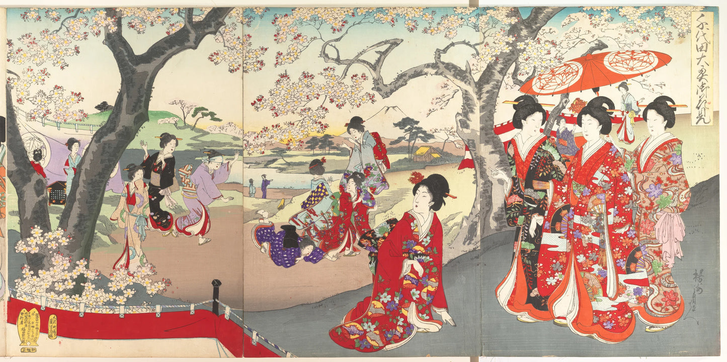 Wall mural "History of Art: Chiyoda Ōoku Hanami" (Toyohara Chikanobu)