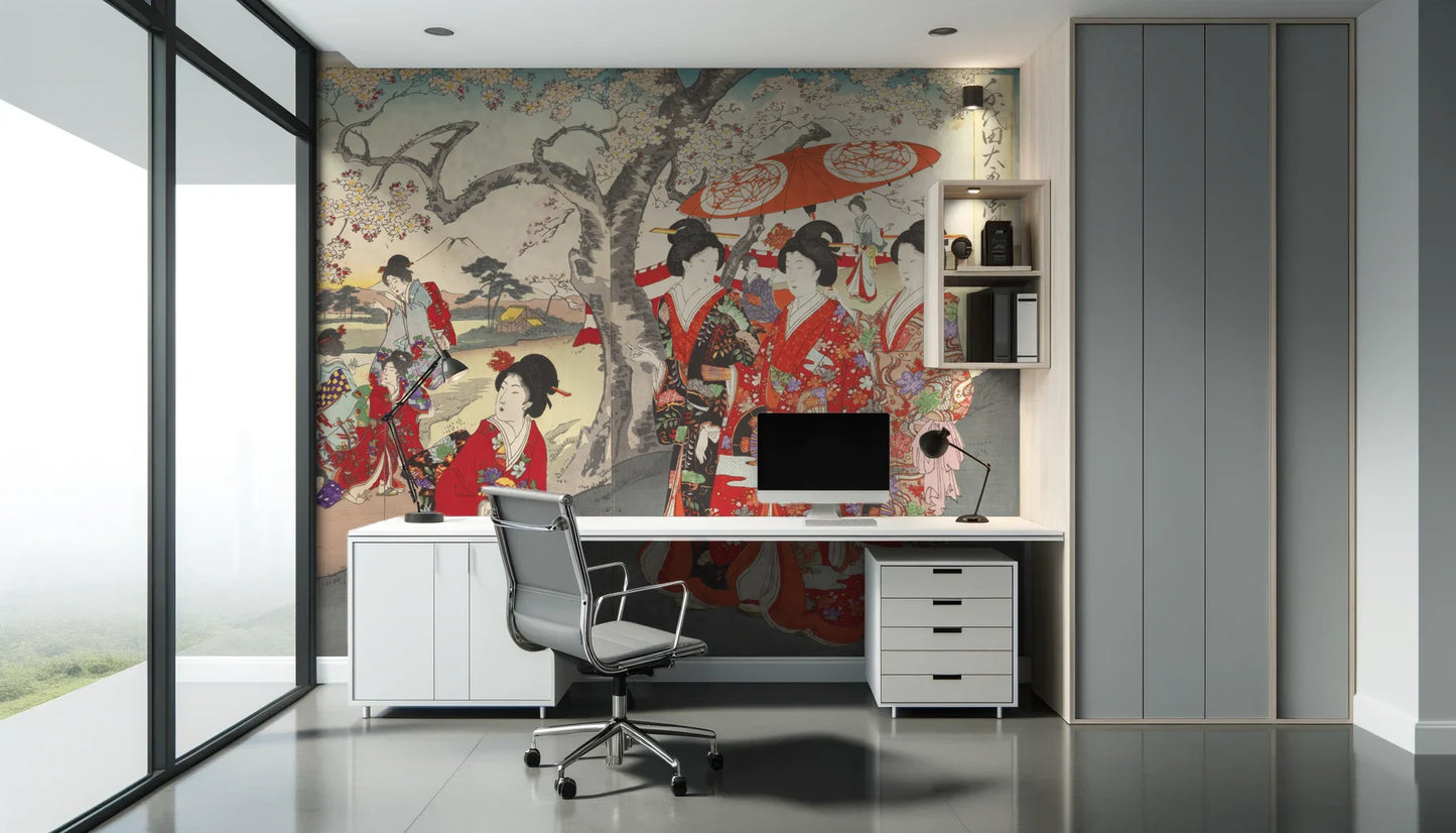 Wall mural "History of Art: Chiyoda Ōoku Hanami" (Toyohara Chikanobu)