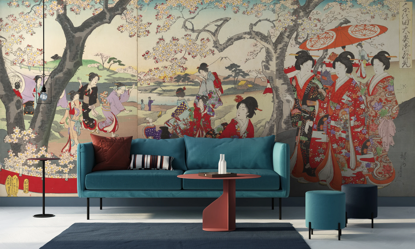 Wall mural "History of Art: Chiyoda Ōoku Hanami" (Toyohara Chikanobu)