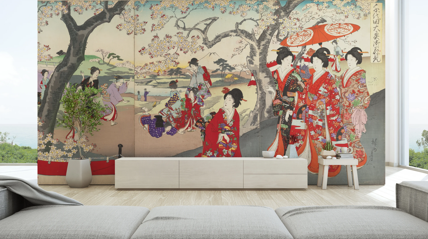 Wall mural "History of Art: Chiyoda Ōoku Hanami" (Toyohara Chikanobu)
