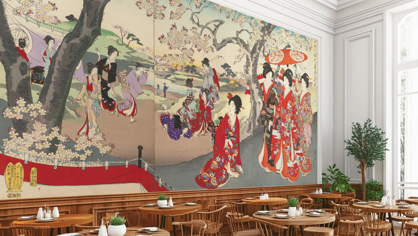 Wall mural "History of Art: Chiyoda Ōoku Hanami" (Toyohara Chikanobu)