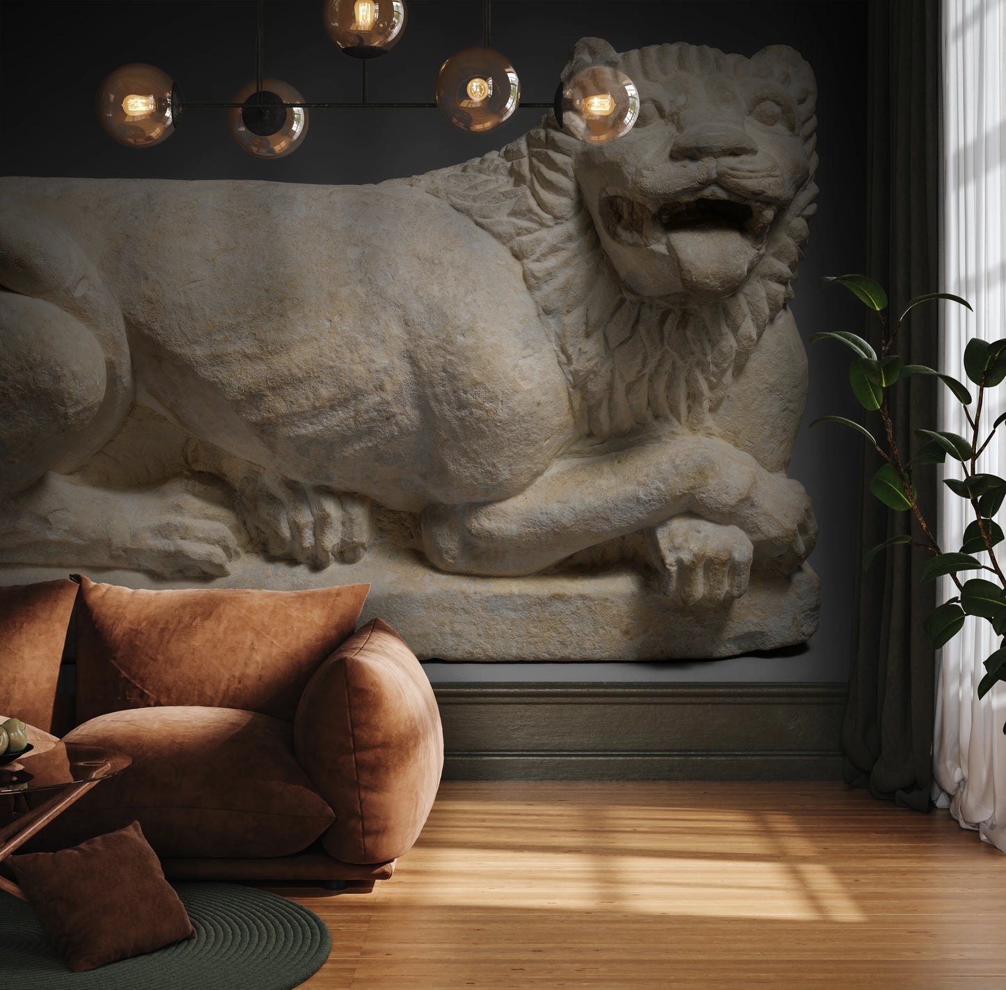 Photo wallpaper "History of Art: Limestone Reclining Lion" (5th century BC)