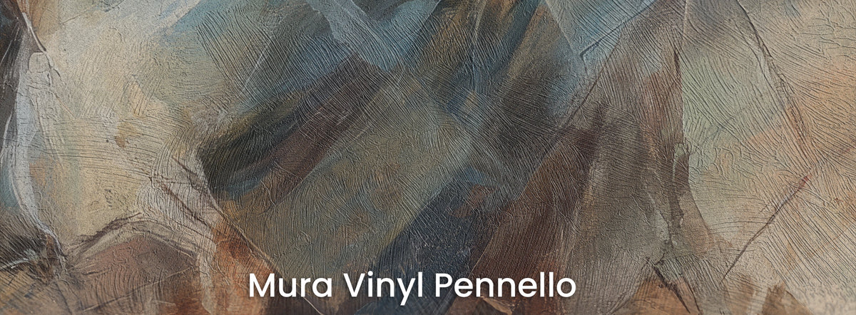 FACETED LEAP auf dem Trägermaterial Mura Vinyl Pennello – graublaue Flächen auf der Struktur der Pinselzüge