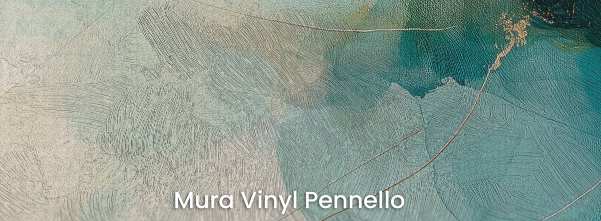 FLOATING ANEMONES auf dem Trägermaterial Mura Vinyl Pennello: weißer Grund und Blütenblätter auf der Struktur von Pinselstrichen