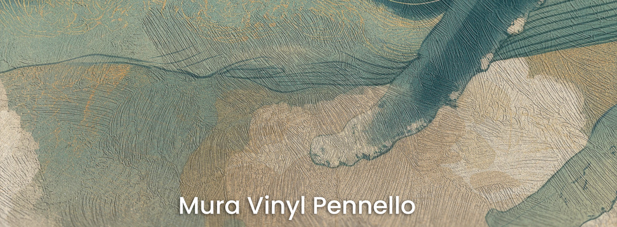 KUJIRA RISING sul supporto Mura Vinyl Pennello: linee dorate dell'ornamento e pinna con la punta bianca, texture di pennellate
