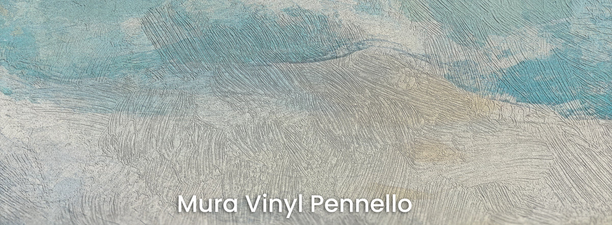 LAGOON LEAP en el soporte Mura Vinyl Pennello: turquesa y blanco crema, textura de pinceladas