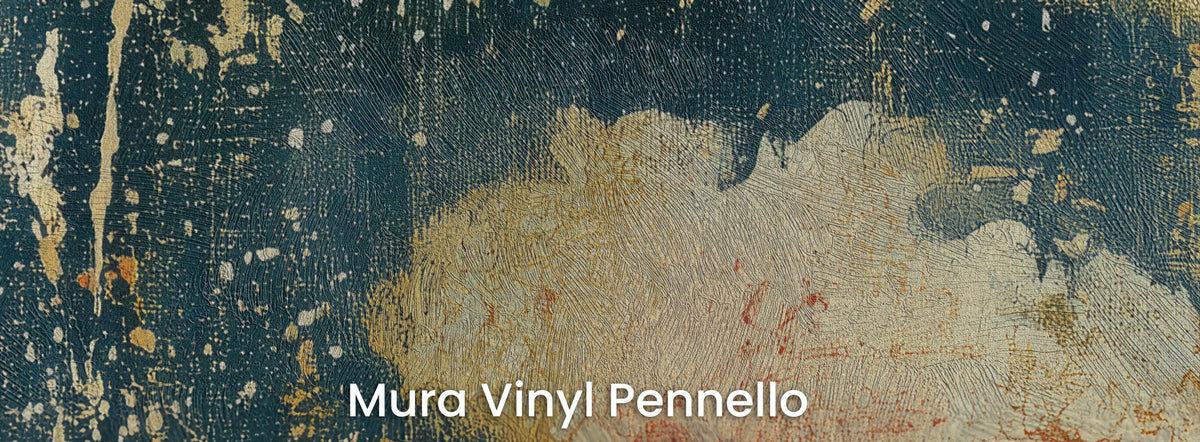 NAVY NOCTURNE on Mura Vinyl Pennello – brushstrokes on navy with ochre splashes