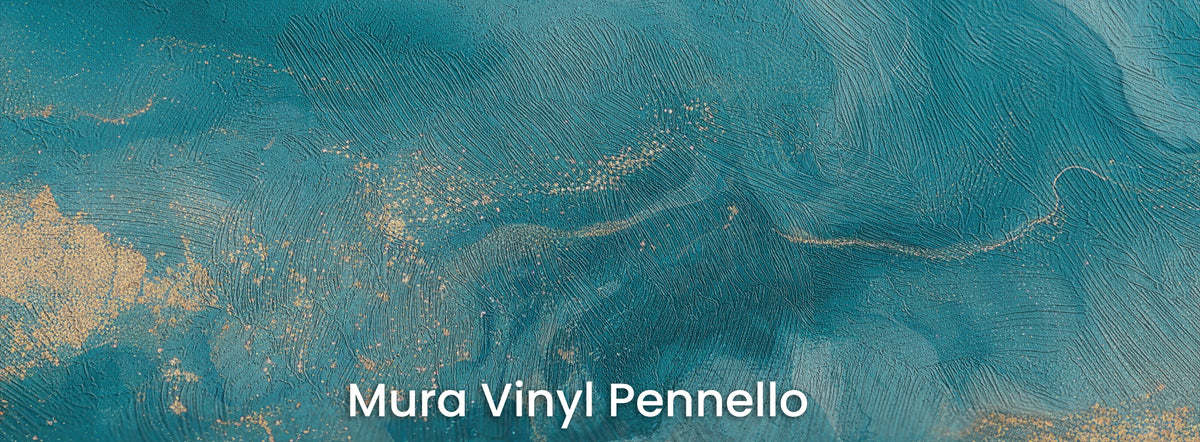 NOON SHALLOWS auf Trägermaterial Mura Vinyl Pennello: Türkis und goldene Flecken, Pinselstrich-Struktur