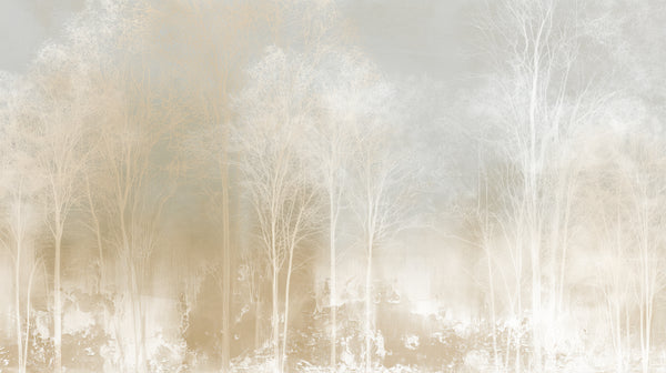 PROCESSION - carta da parati filare di alberi nella nebbia per soggiorno