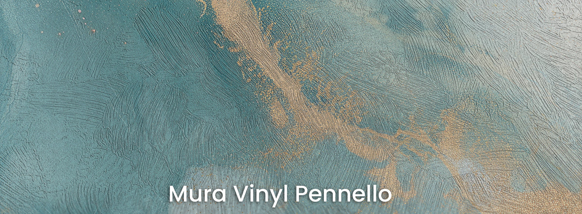 ZEPHYR TRAIL na podłożu Mura Vinyl Pennello: turkus i złoto z fakturą pociągnięć pędzla