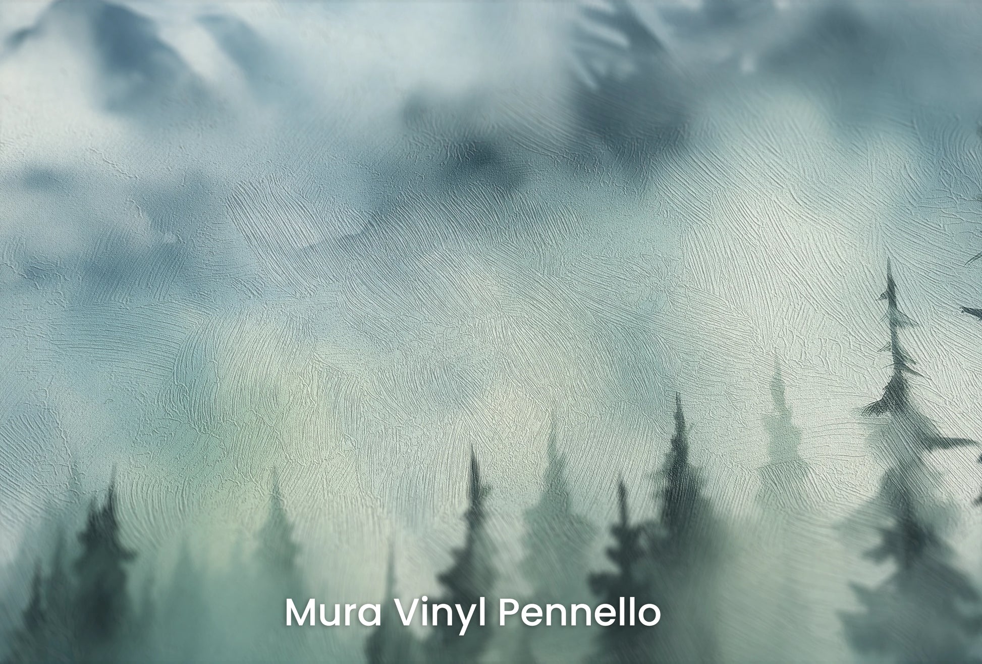 Zbliżenie na artystyczną fototapetę o nazwie Misty Pines na podłożu Mura Vinyl Pennello - faktura pociągnięć pędzla malarskiego.