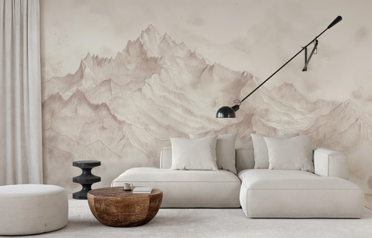 Wzór fototapety artystycznej o nazwie Sepia Ridges pokazanej w aranżacji wnętrza.