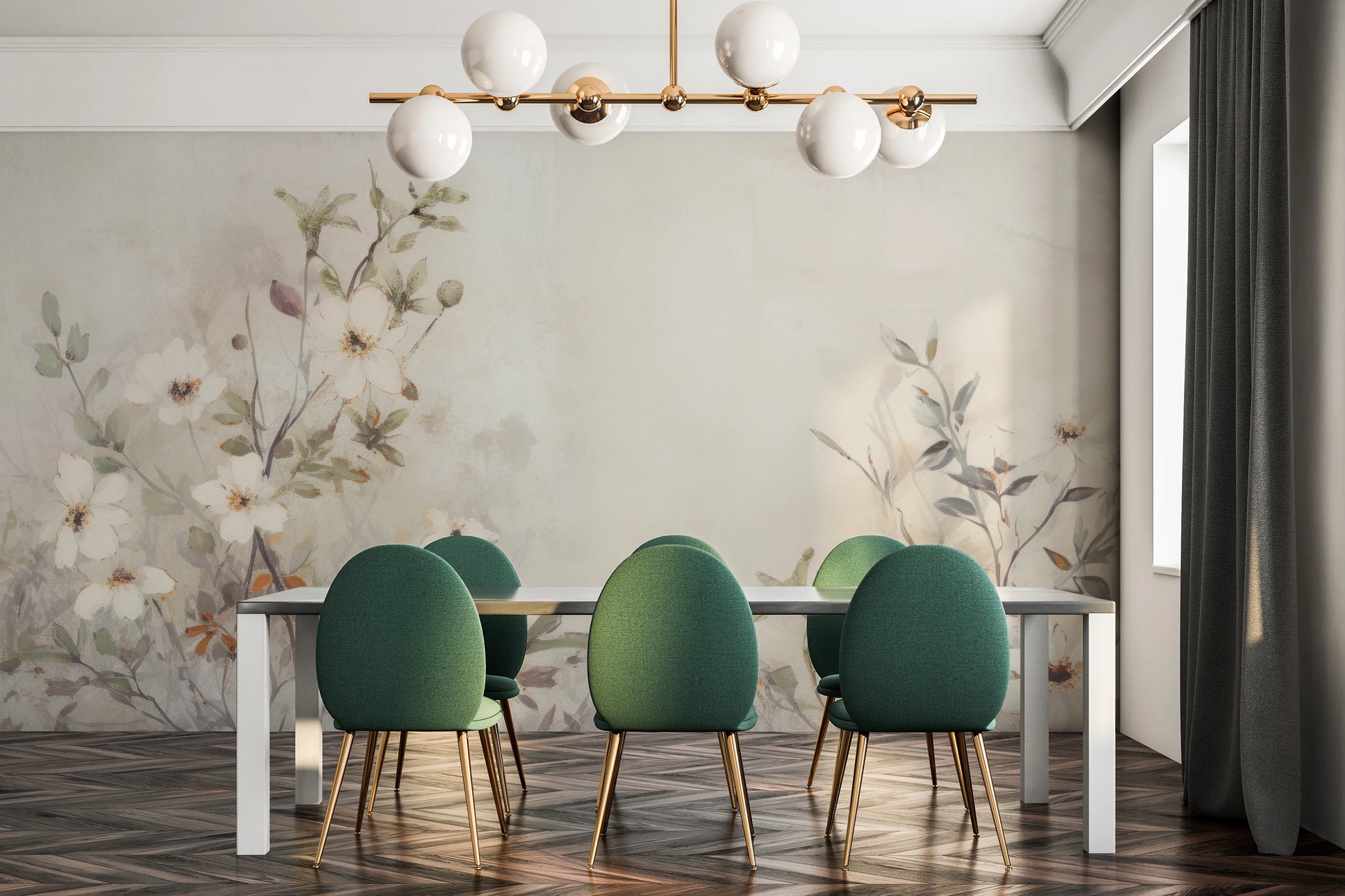 Fototapeta malowana o nazwie TranquilGreens pokazana w aranżacji wnętrza.