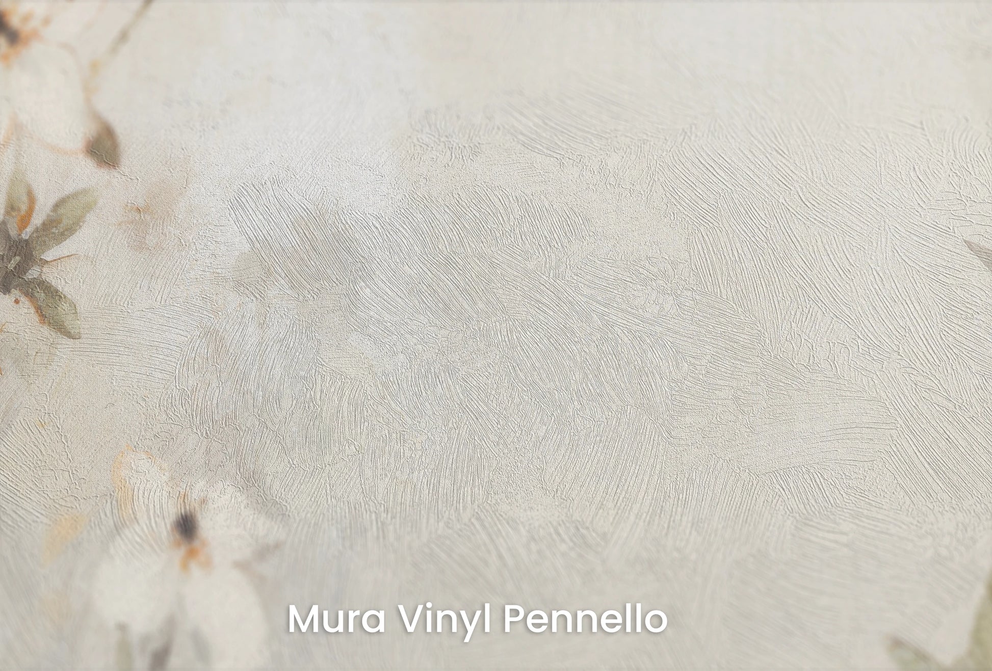 Zbliżenie na artystyczną fototapetę o nazwie TranquilGreens na podłożu Mura Vinyl Pennello - faktura pociągnięć pędzla malarskiego.