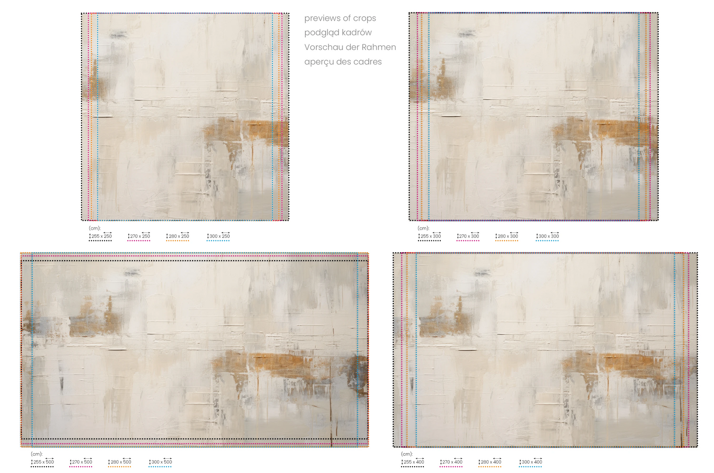 Na obrazie znajduje się prezentacja przykładowych rozmiarów fototapety o nazwie Reflective Echo. Rozmiar fototapety jest dowolny.