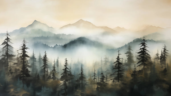 Shadowed Valley - Mountain wallpaper - foggy panorama with coniferous forests