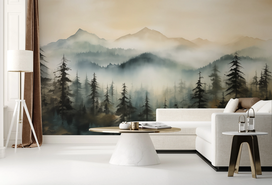 Wzór fototapety artystycznej o nazwie Shadowed Valley pokazanej w aranżacji wnętrza.