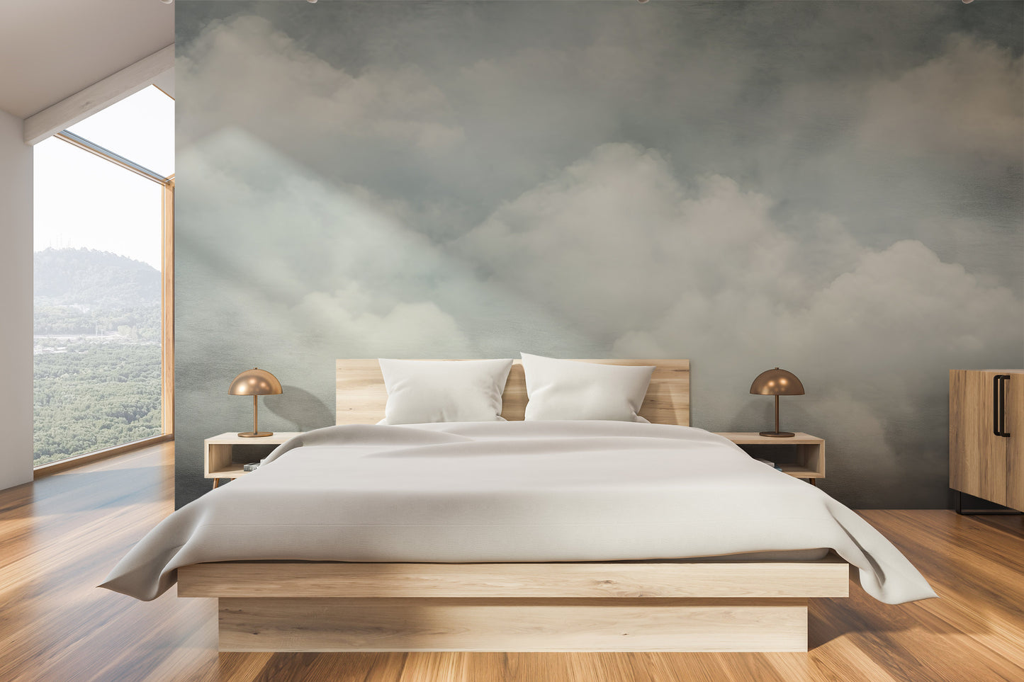 Fototapeta malowana o nazwie SOFT CLOUDS REPOSE pokazana w aranżacji wnętrza.