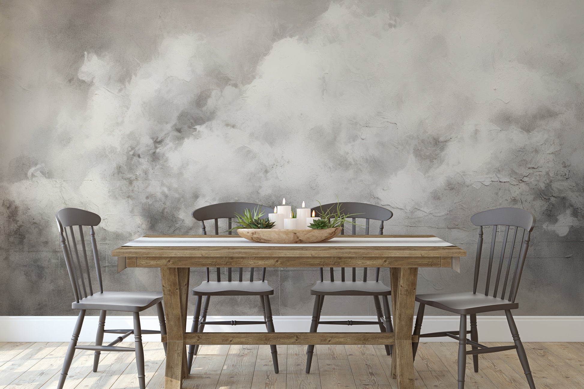 Wzór fototapety o nazwie MISTY HORIZON ALCHEMY pokazanej w kontekście pomieszczenia.