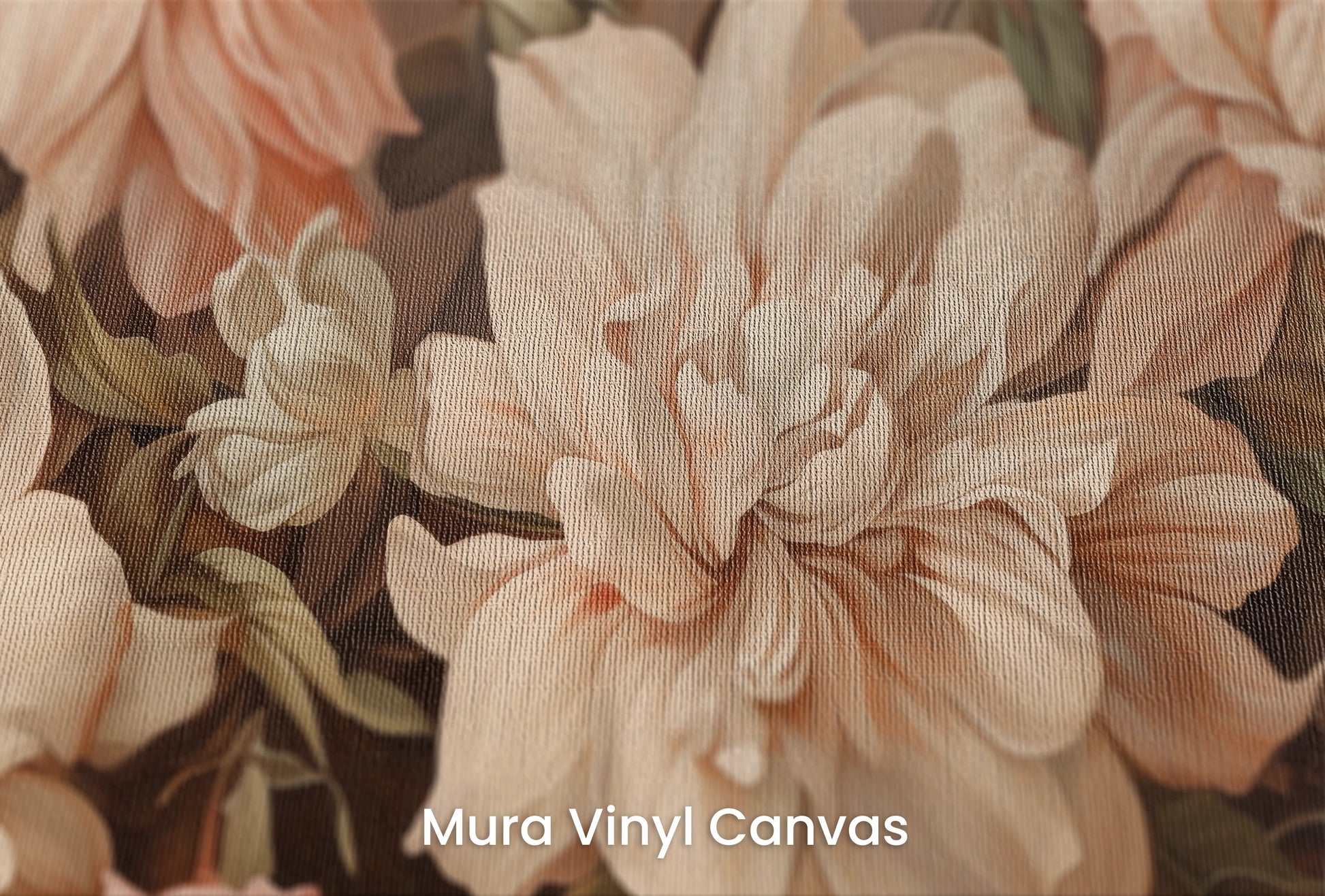 Zbliżenie na artystyczną fototapetę o nazwie Vintage Bloom na podłożu Mura Vinyl Canvas - faktura naturalnego płótna.