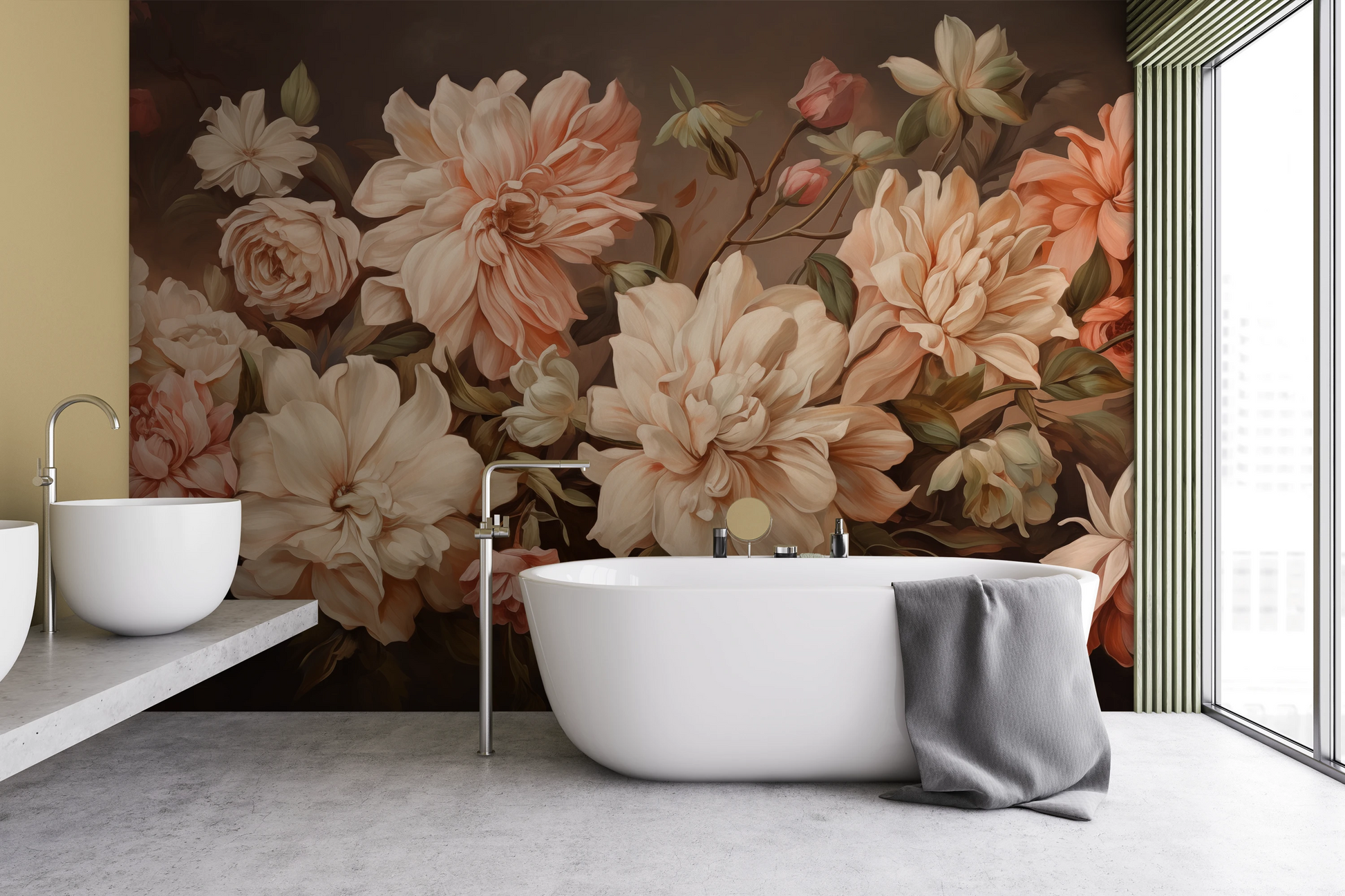 Fototapeta artystyczna o nazwie Vintage Bloom pokazana w aranżacji wnętrza.