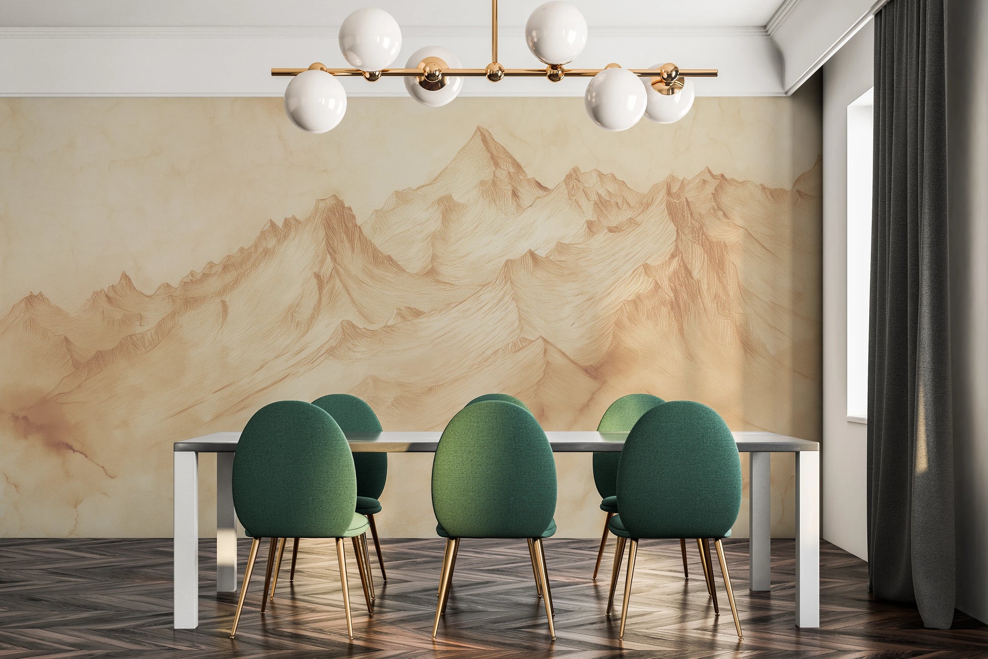 Wzór fototapety artystycznej o nazwie Pastel Canyons pokazanej w aranżacji wnętrza.