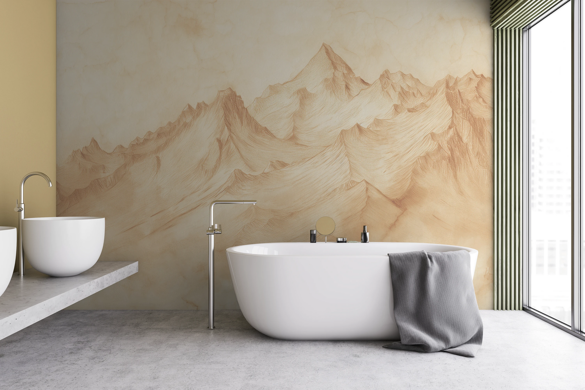 Wzór fototapety o nazwie Pastel Canyons pokazanej w kontekście pomieszczenia.