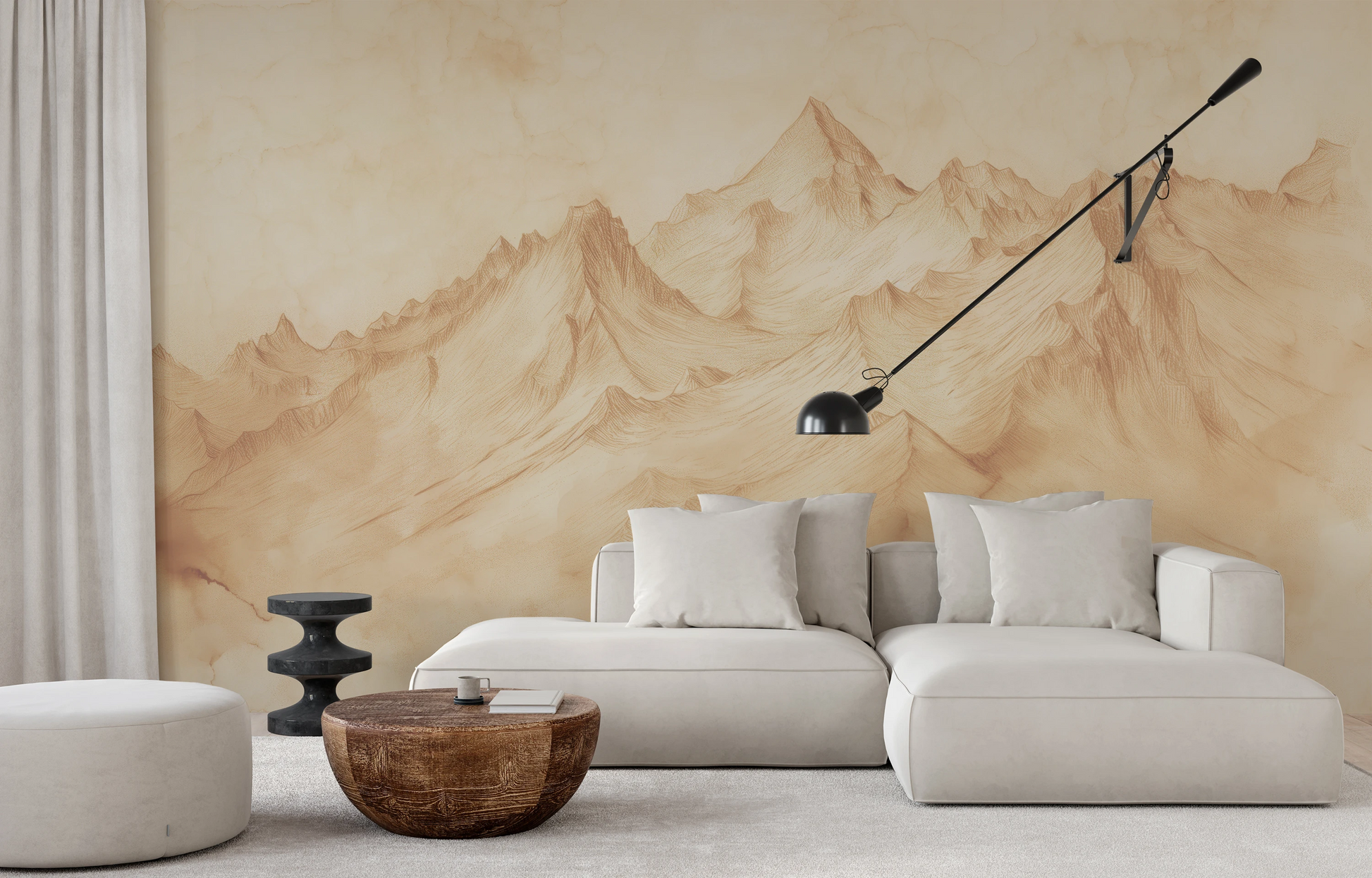 Wzór fototapety artystycznej o nazwie Pastel Canyons pokazanej w aranżacji wnętrza.