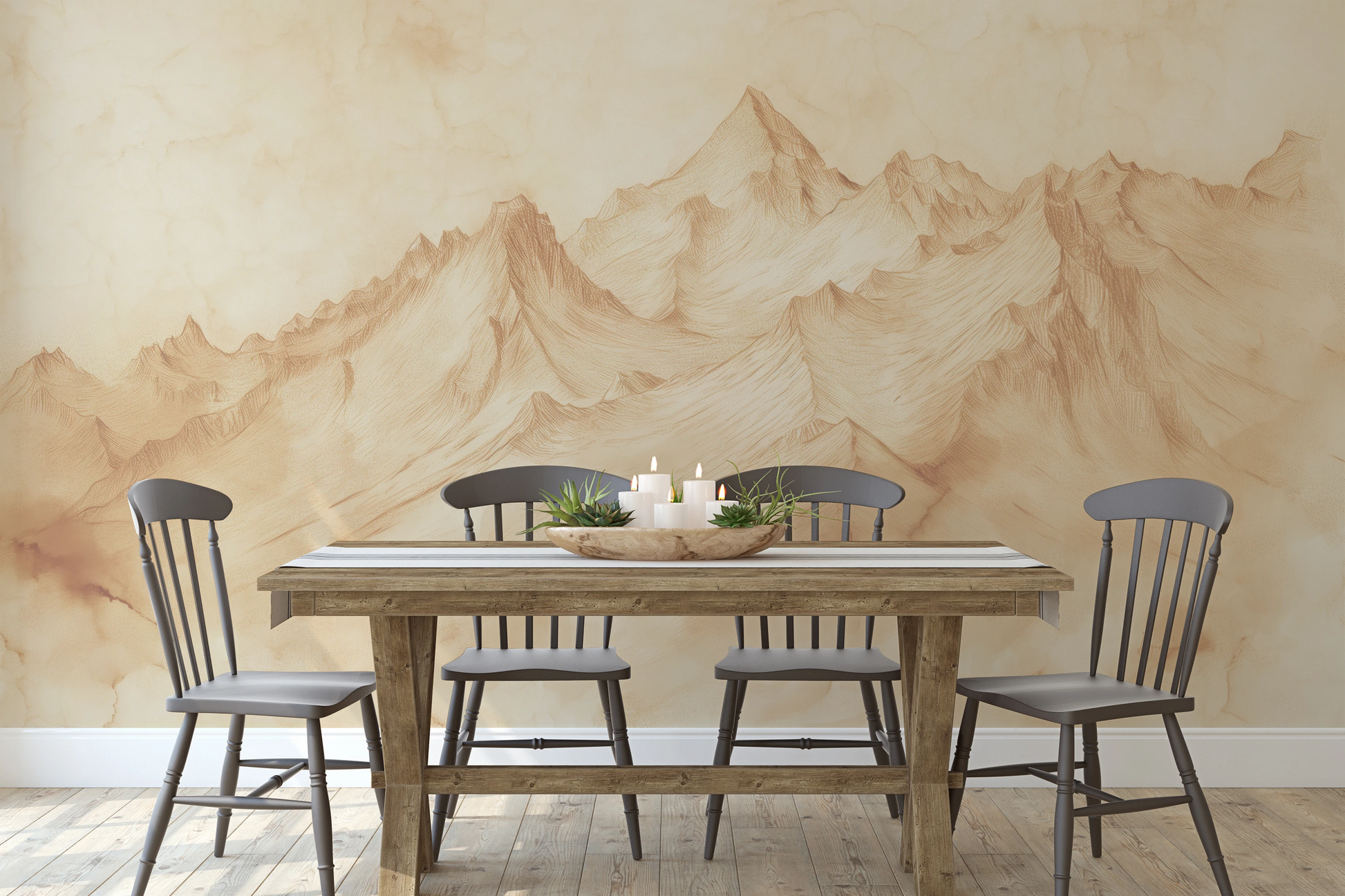 Zdjęcie prezentuje aranżację wnętrza z użyciem fototapety o nazwie Pastel Canyons pokazanej w aranżacji wnętrza.