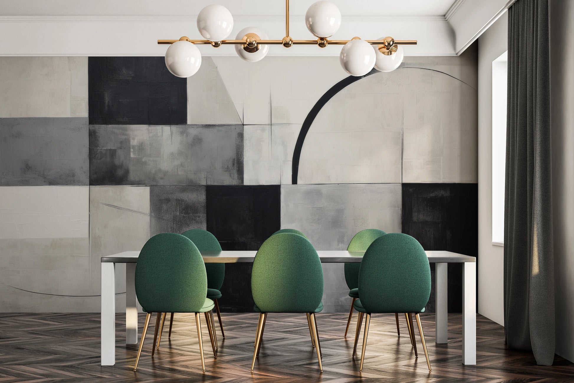 Wzór fototapety o nazwie Circular Elegance pokazanej w kontekście pomieszczenia.
